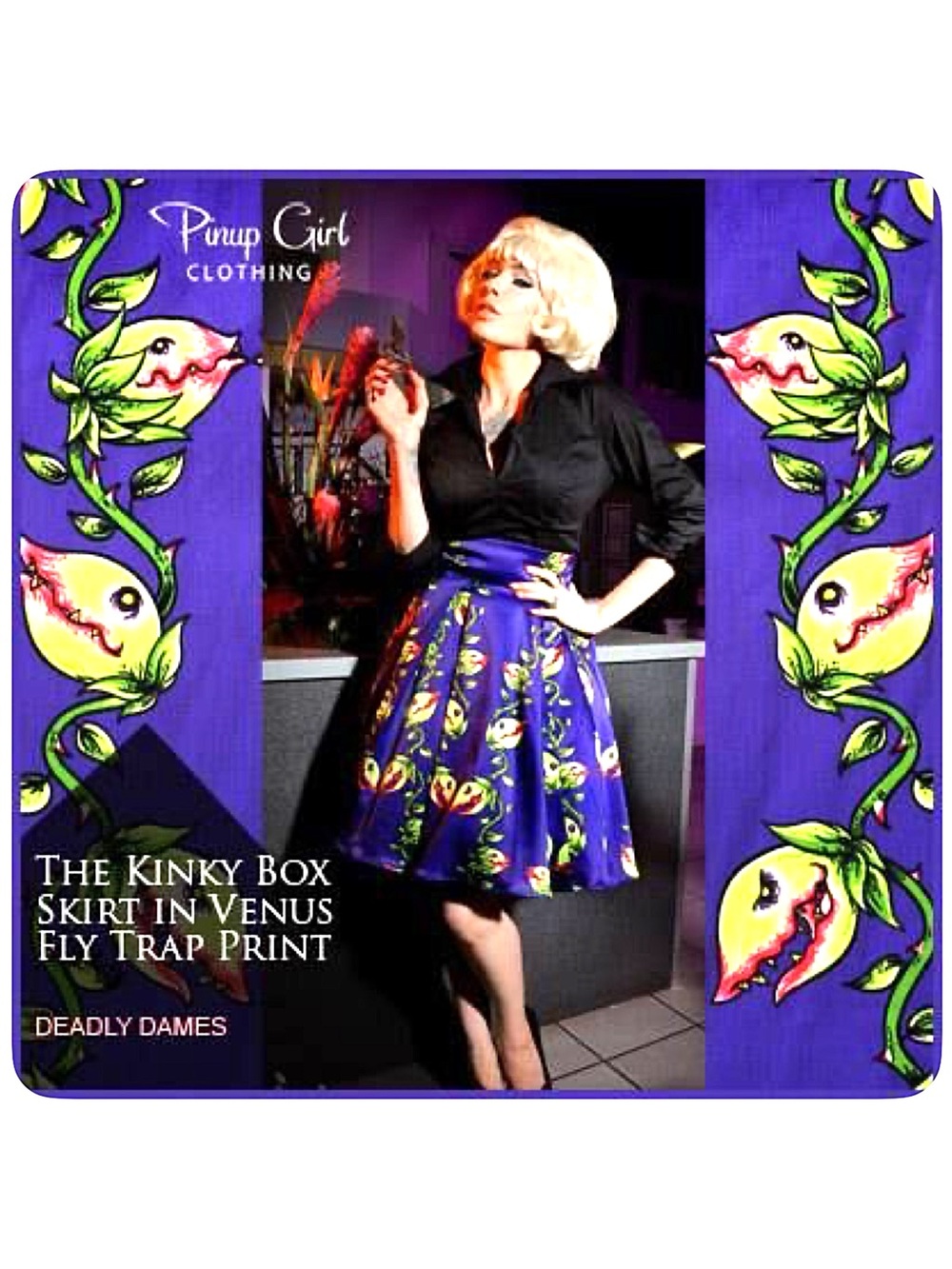Pinup Couture Deadly Dames Kinky Box Venus Fly Trap Skirt Size Large